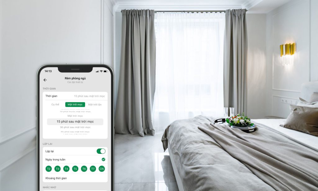 HC Premium cho phép bạn hẹn giờ đóng/mở rèm theo sở thích