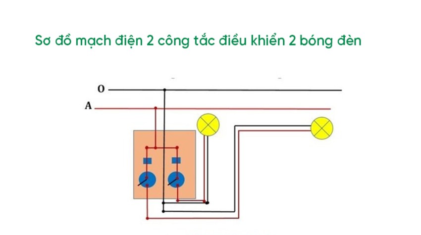 Cách đấu 2 công tắc 2 bóng đèn âm tường