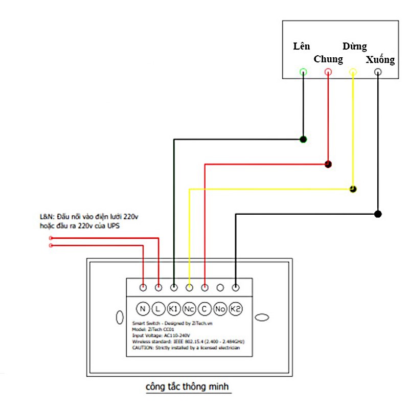 Cách đấu nối công tắc cửa cuốn thông minh Tuya