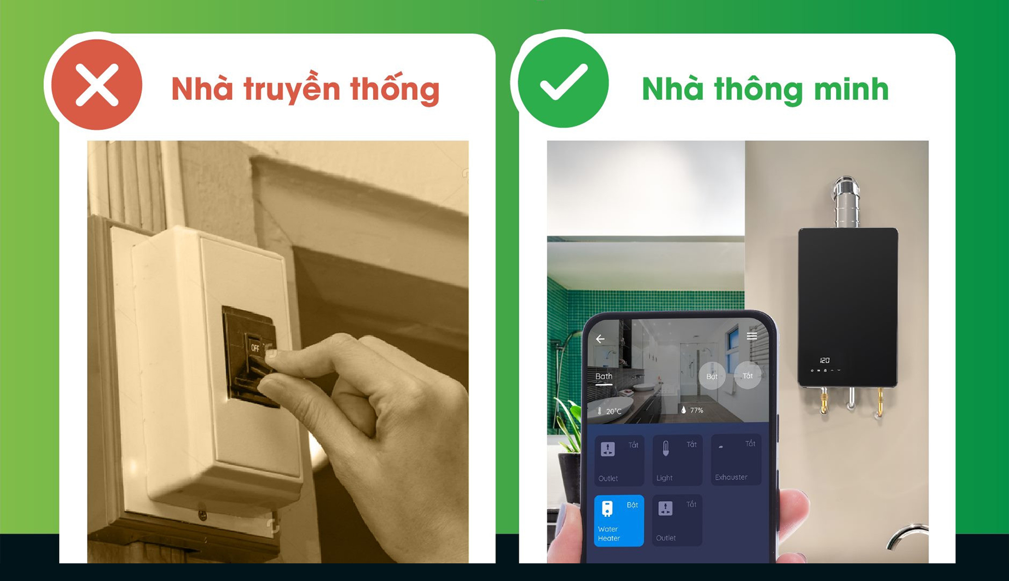 Giải pháp nhà thông minh cho bình nóng lạnh
